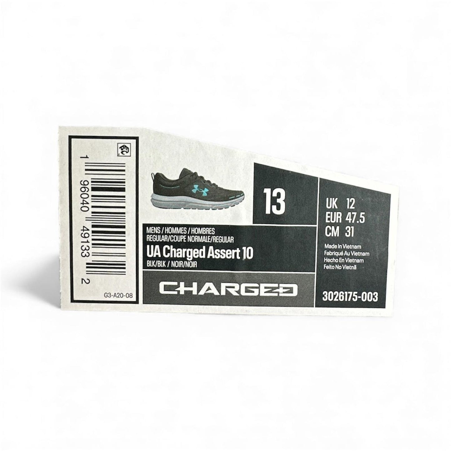 Under Armour Charged Assert 10 Men’s Running Shoes Black Blue Size 13 3026175-00